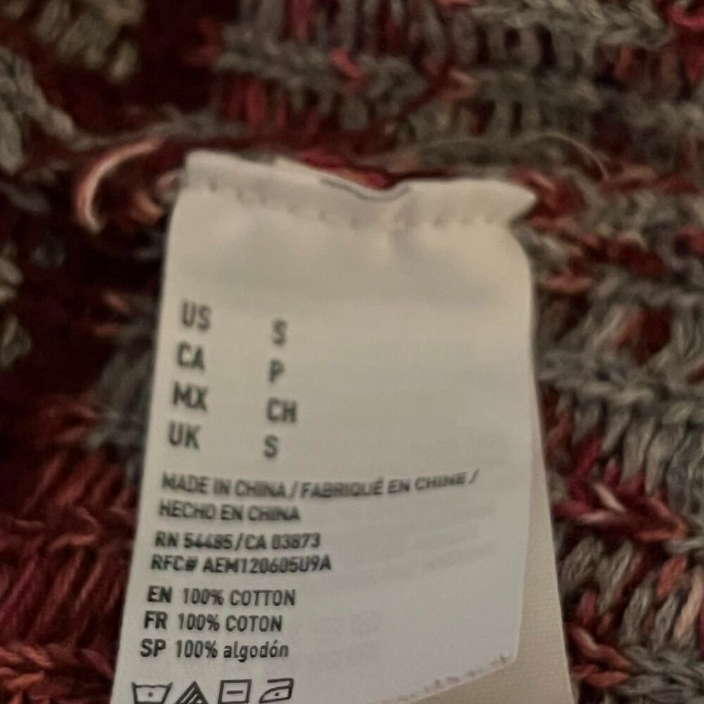 American Eagle Hooded Sweater Grey Cranberry Pink 100% Cotton Size S - Picture 7 of 14